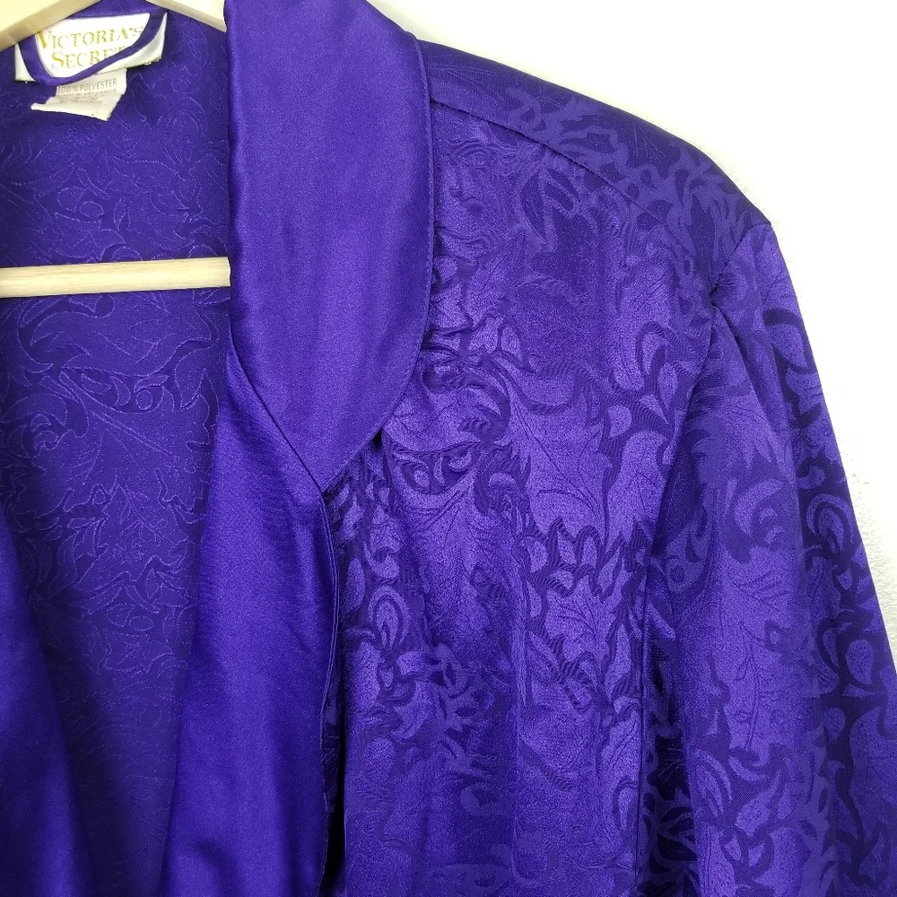 VINTAGE VICTORIA’S SECRET Gold Label Long Satin Robe Waist Tie Royal Purple US M